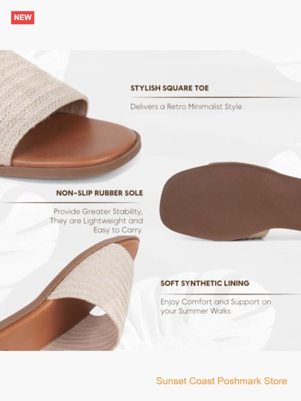 Natural Raffia Slide Sandals Flat Open Toe Comfort Beach Casual - Picture 4 of 7